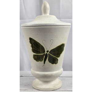 Ginger Jar Style Butterfly Theme, Cream w/Speckles, Porcelain/Ceramic Jar w/Lid